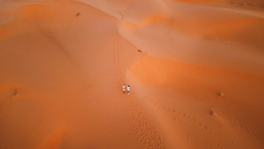 two people stand in the desert looking down