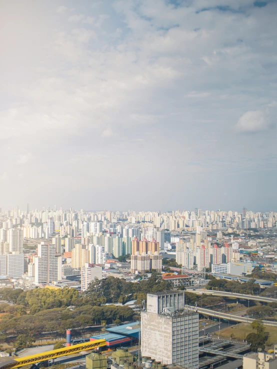 large city surrounded by tall buildings, looking across the city