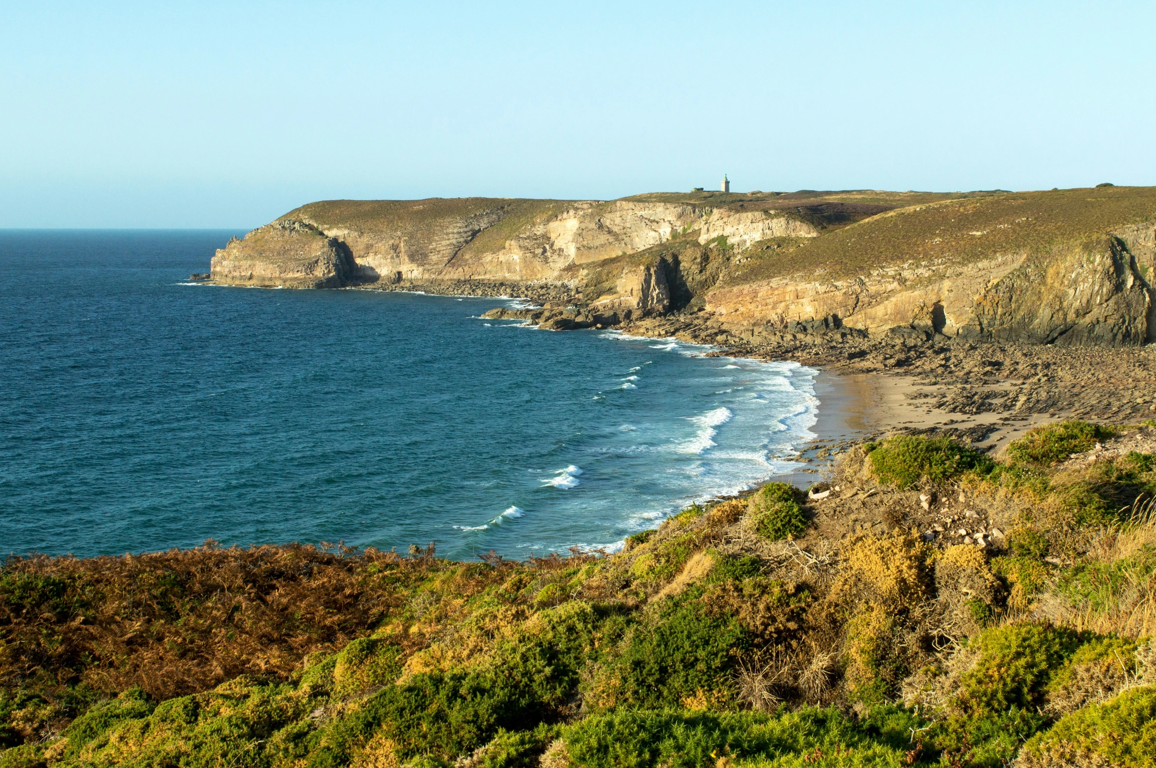 the ocean is full of water with green plants growing on it