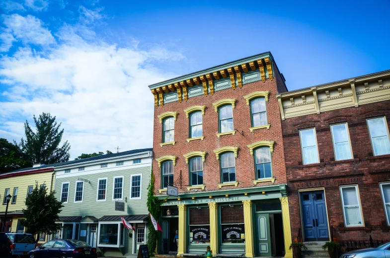 a row of brick buildings sitting next to each other