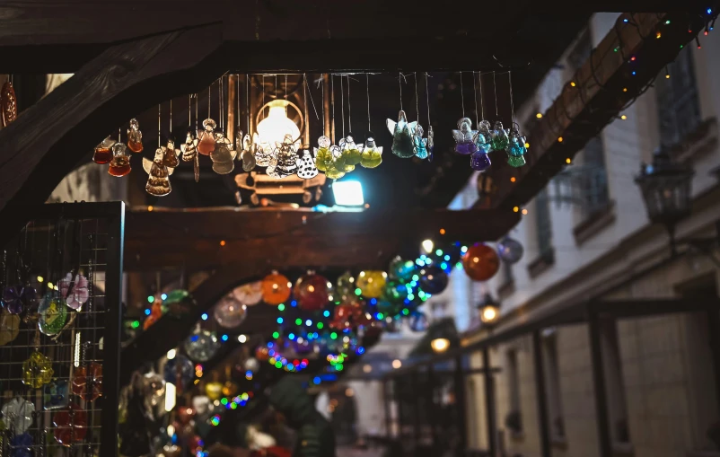 a crowded area with a lot of decorations on display