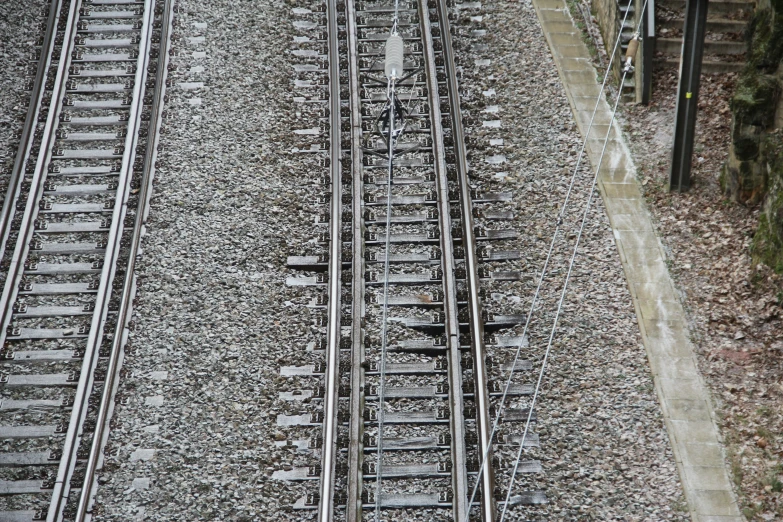 looking down on a train track and the top of it