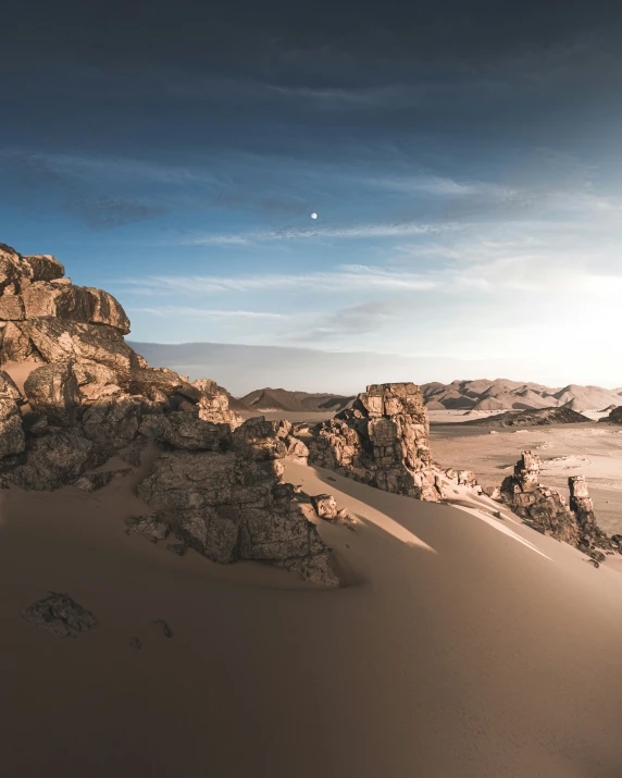 an aerial po of rocks and sand in the desert