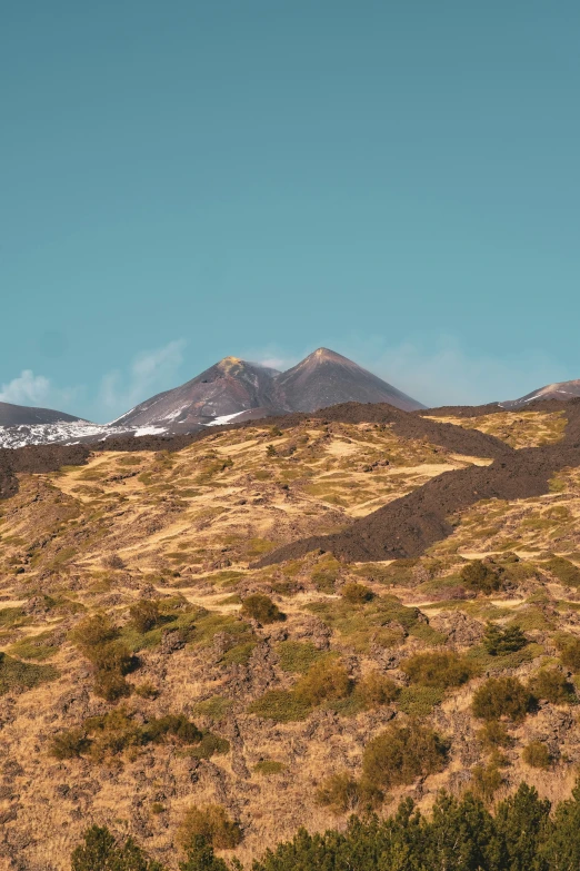 the mountains have a few snow on them