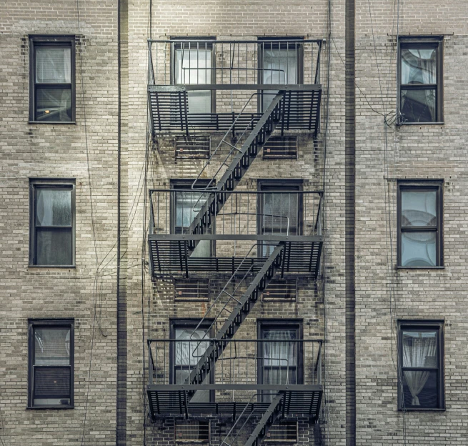 a fire escape structure in front of a building