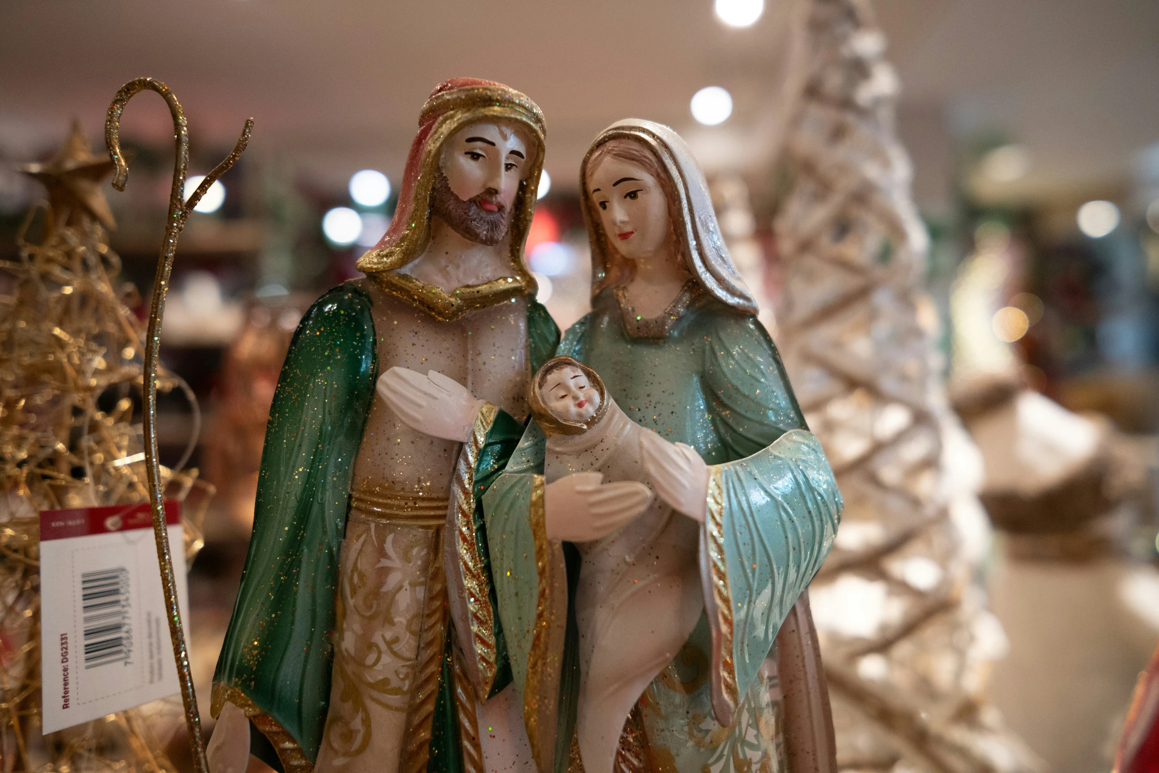 a statue of mary and jesus are on display