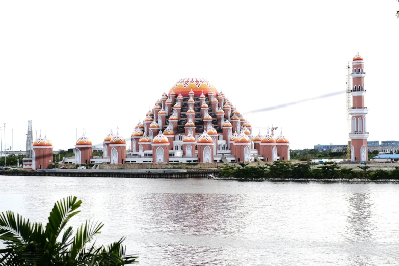 the structure is brown in color, with white domes on them