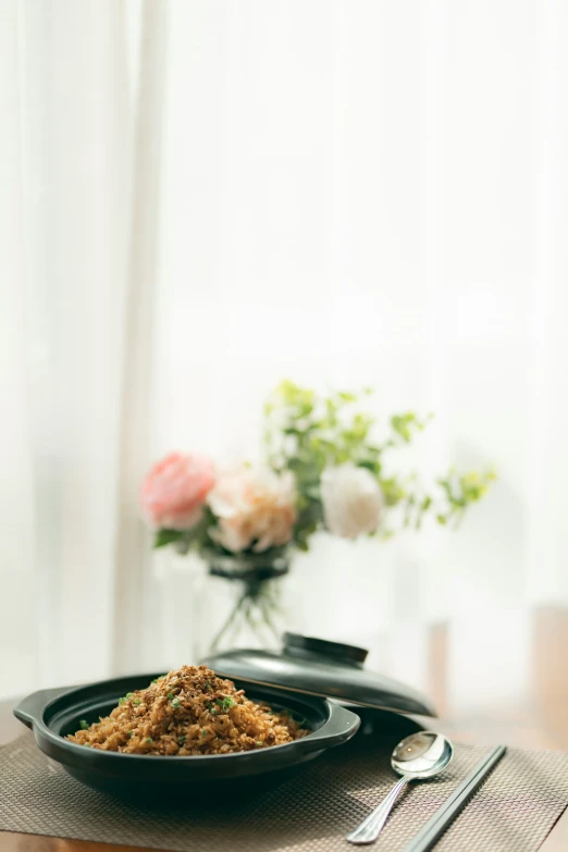 a plate with some food is sitting on a table