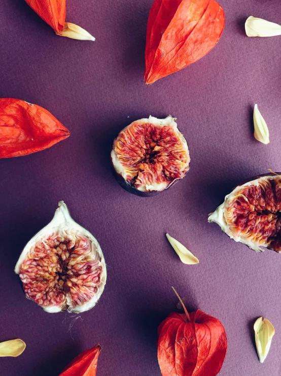 figs of red color are cut and whole