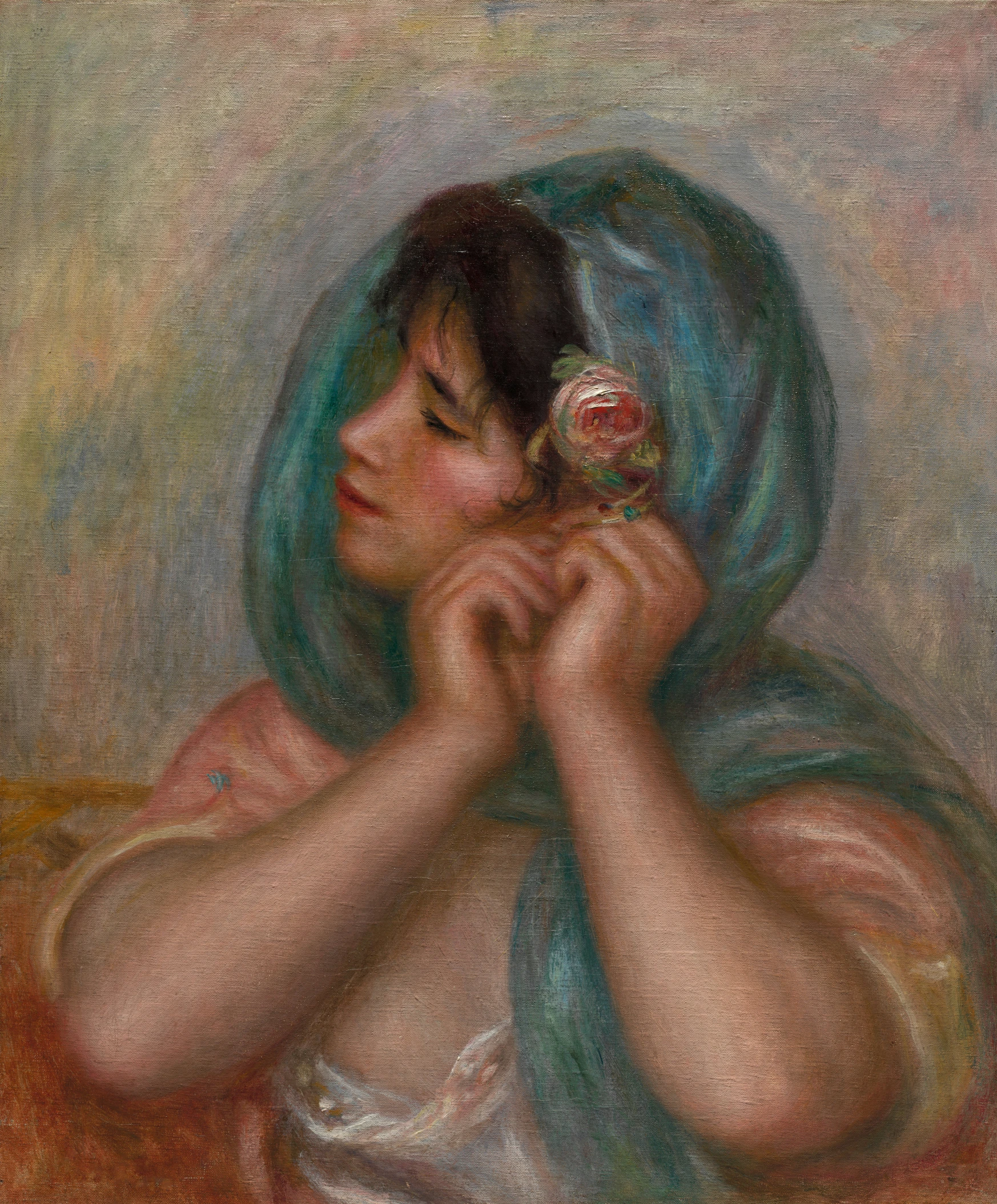 the girl with the rose is a close - up painting