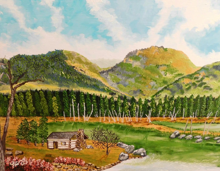 this is a painting of the nature that appears to be rural setting