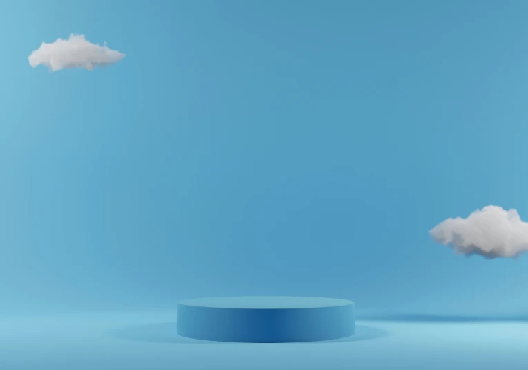 a blue stool sitting underneath a cloudy blue sky