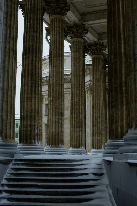 the columns in this po are set high up with snow on them