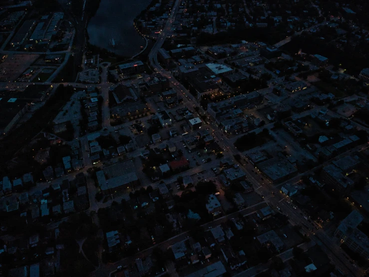 an aerial view of a large city at night