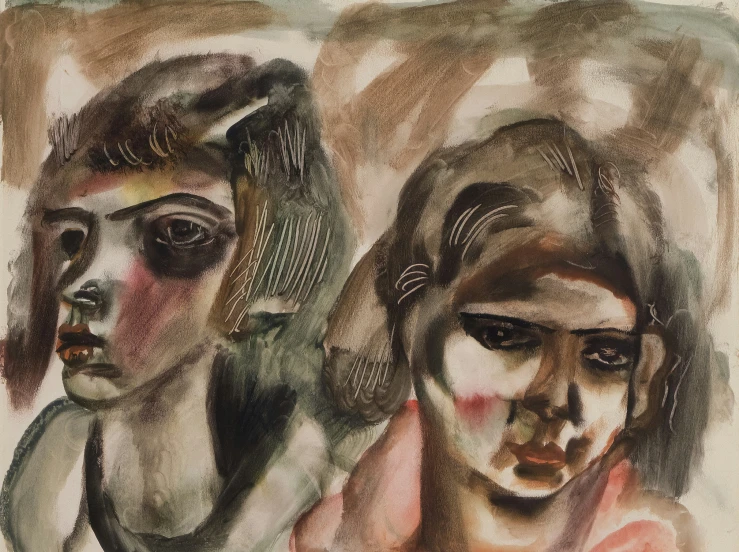 two women painted in pastel to look like abstract faces