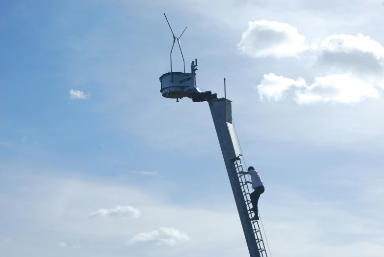 two people on a platform working on soing