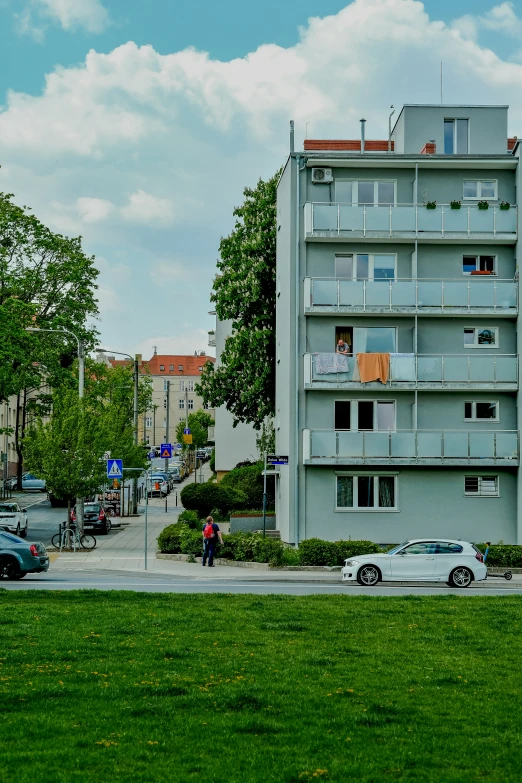 a building and a car on the street