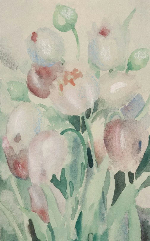 a painting of an abstract white flower arrangement