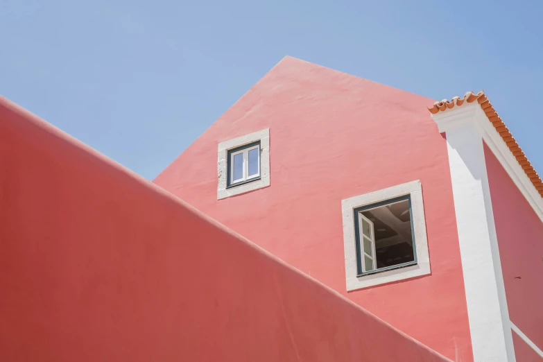 an image of a red building looking up