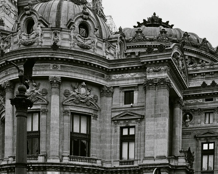 a black and white po of a big building