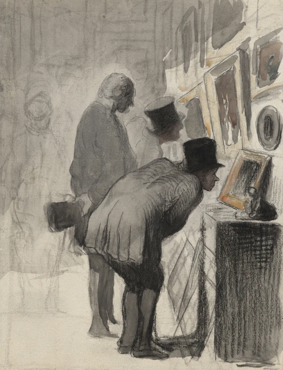drawing of man and woman standing near an easel