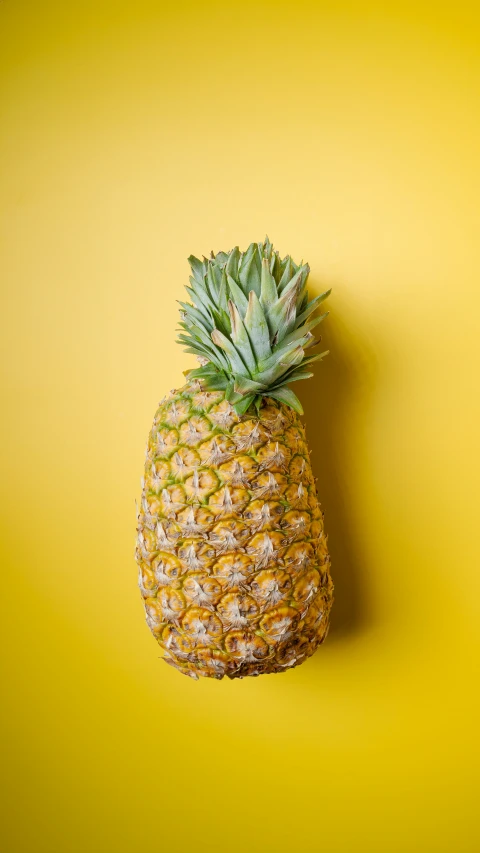 a pineapple on a yellow background is placed next to it