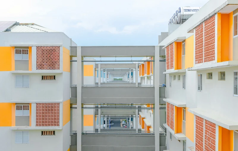 an image of an orange and white building