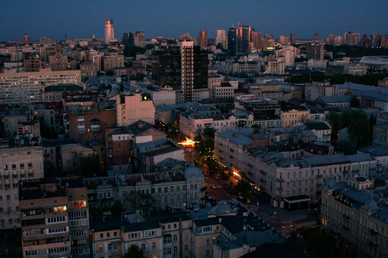 a full view of a city that is at night