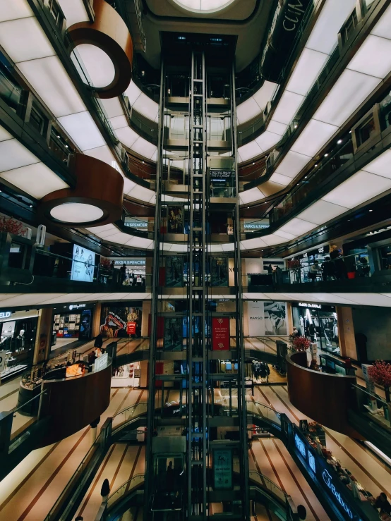 a large round glass store filled with people