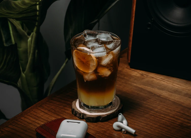 some ice with ice cubes in it on a table