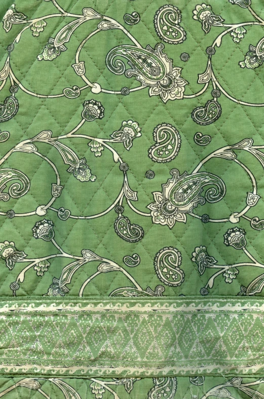 an elaborate paisley pattern on green fabric