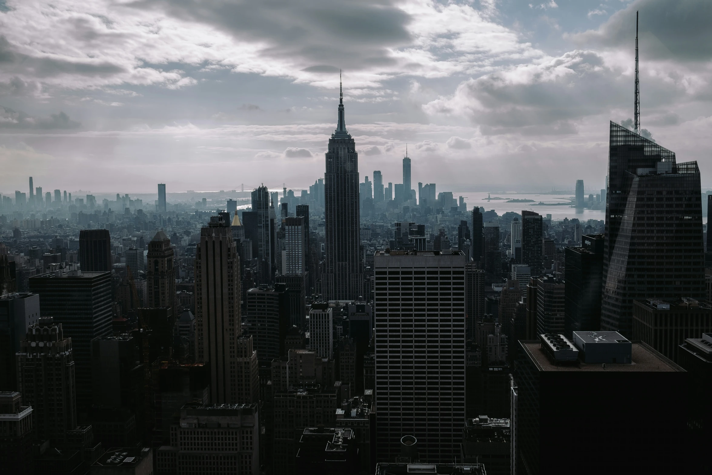 an aerial view of the skyline with all of the tall buildings