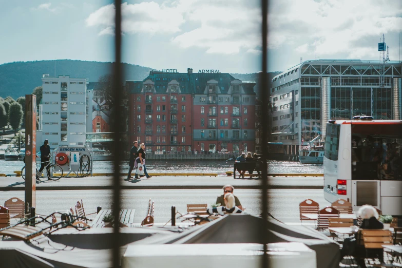 the window has a lot of people walking