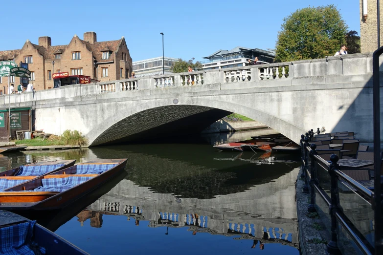 a river next to a bridge and houses