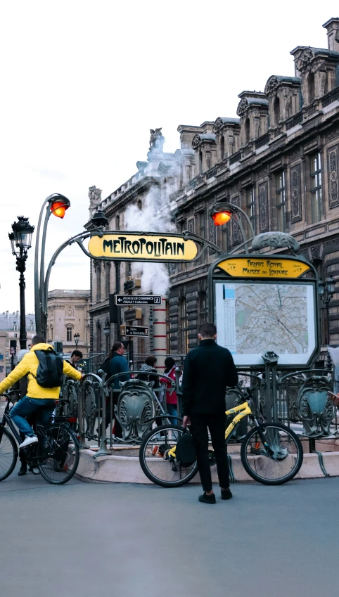 a group of bikes are parked on the street