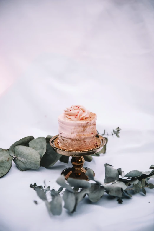 there is a pink cake on a plate