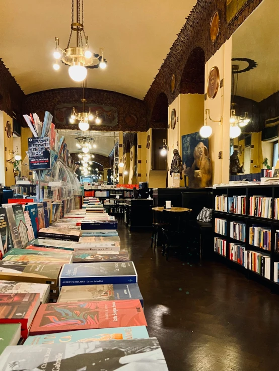 a row of books are sitting on a long table