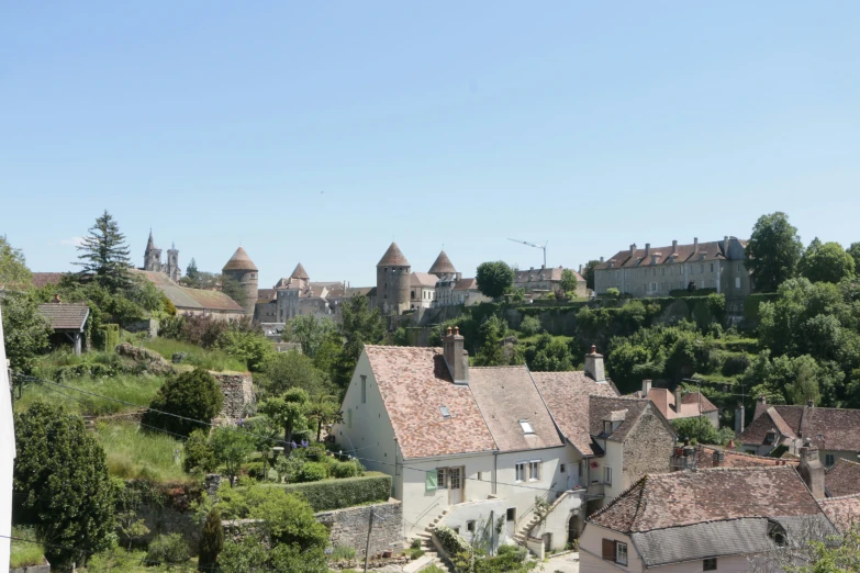 a large residential area that includes houses with turrets