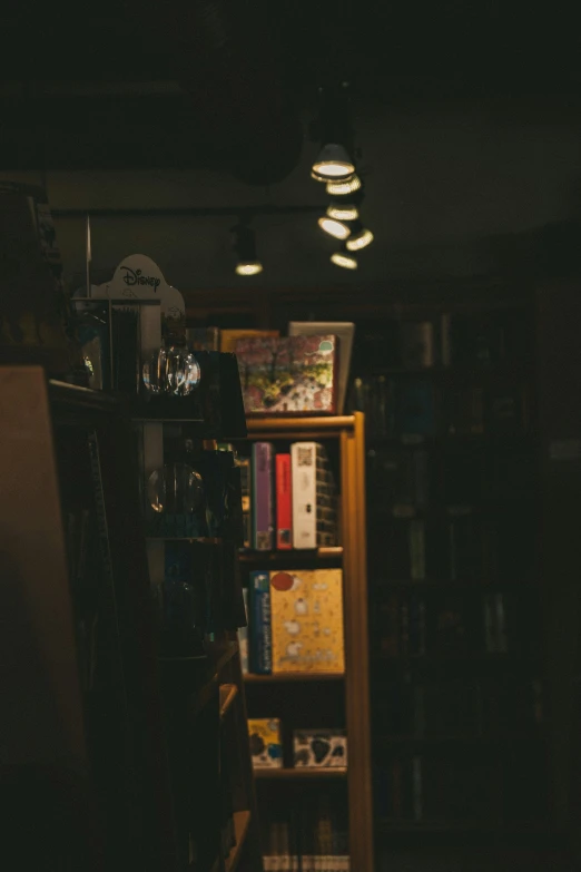 bookshelf full of books with lighting coming in through