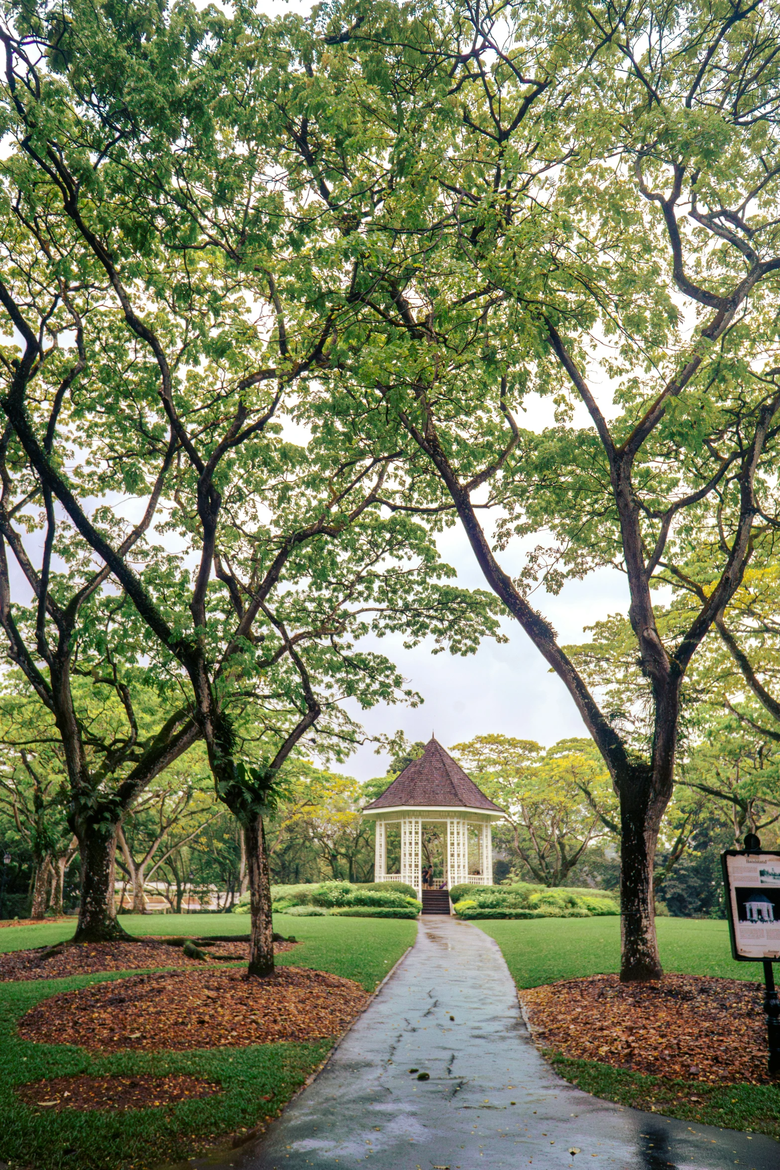 a park with lots of trees and benches