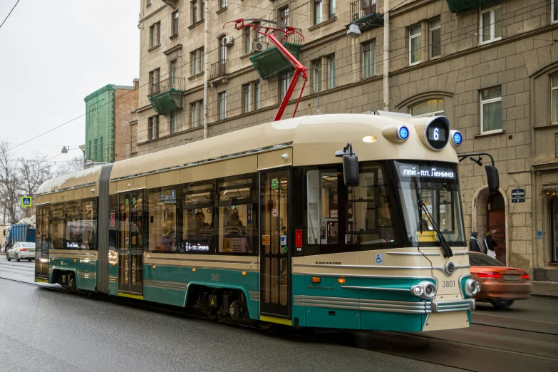 an old tram car on a street in europe