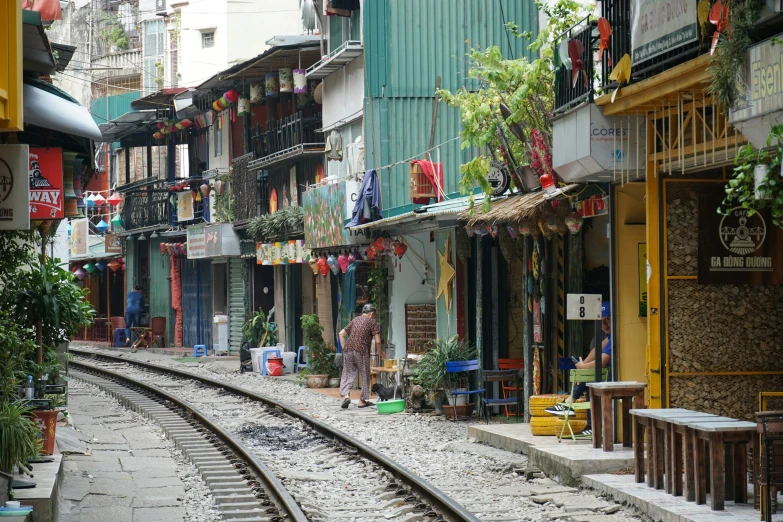 the train track is very narrow and winding