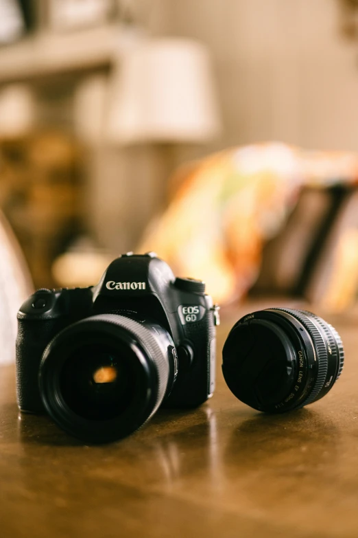 an empty camera is sitting on the table