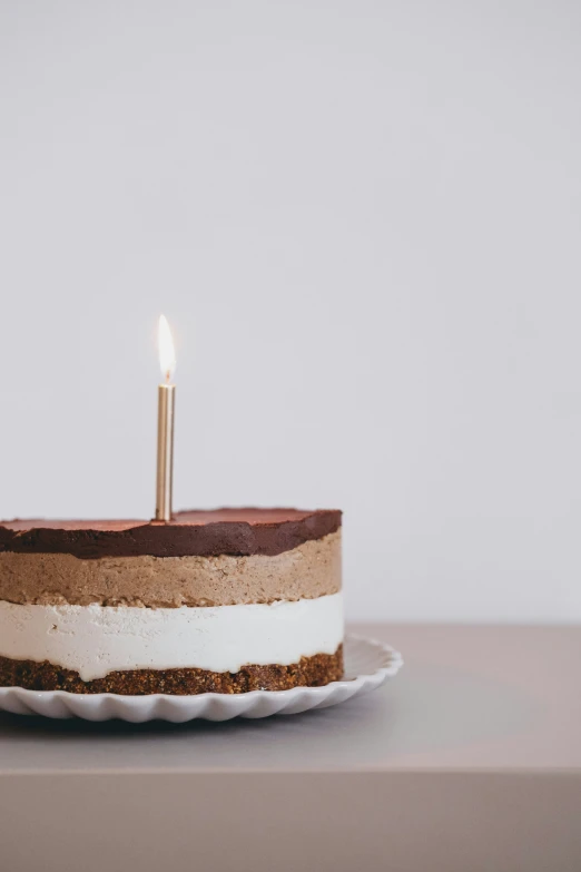 a slice of cake with a candle on it