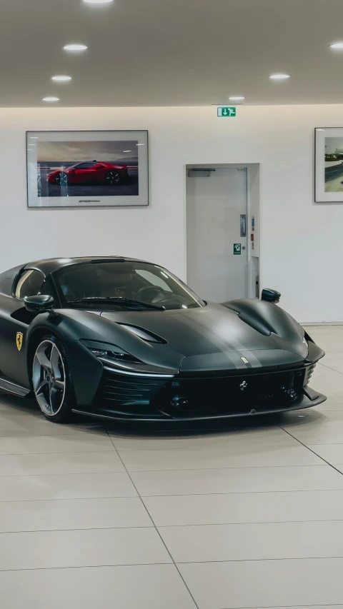 black sports car in modern car showroom during the day