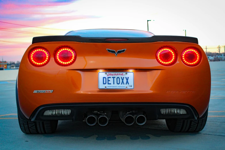 this is an image of the tail lights of an orange car