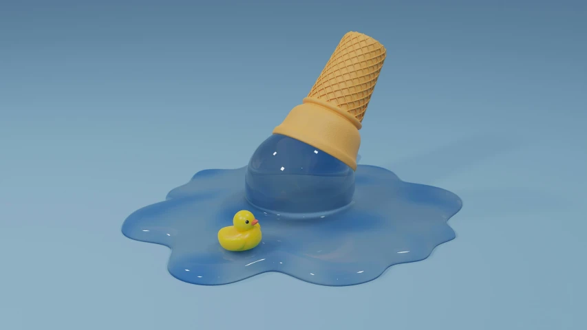 a rubber rubber duck sits on ice cream