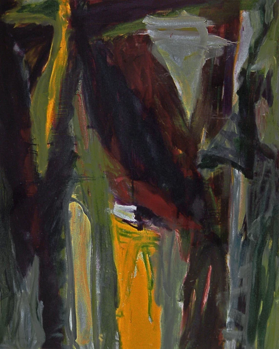 an abstract painting of a green, yellow and brown area