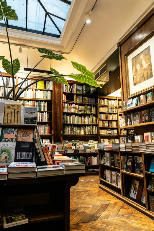 the books are on shelves and behind the glass window