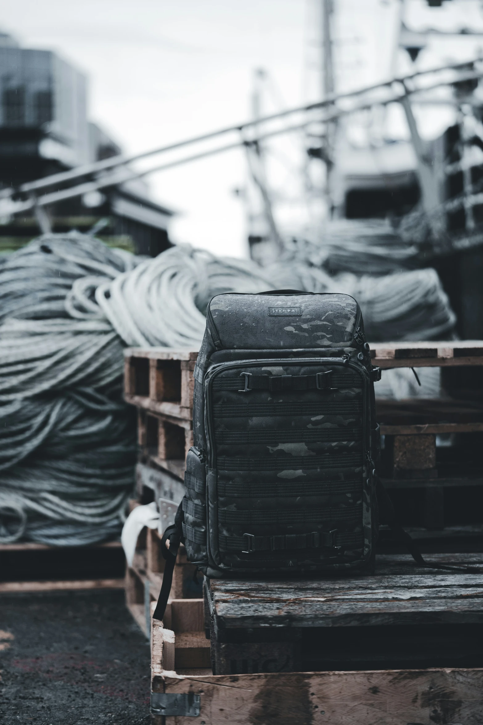 a suitcase that is next to many types of wires